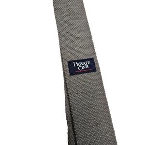 Private Club Knit Tie Mens OS Grey Wool Square End Vintage Skinny Made In USA